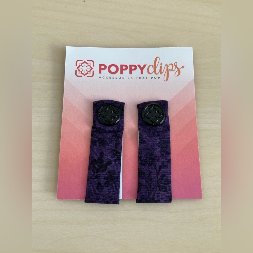 Purple Black Floral Poppy Clips Magnetic Holds Cuffs in Place